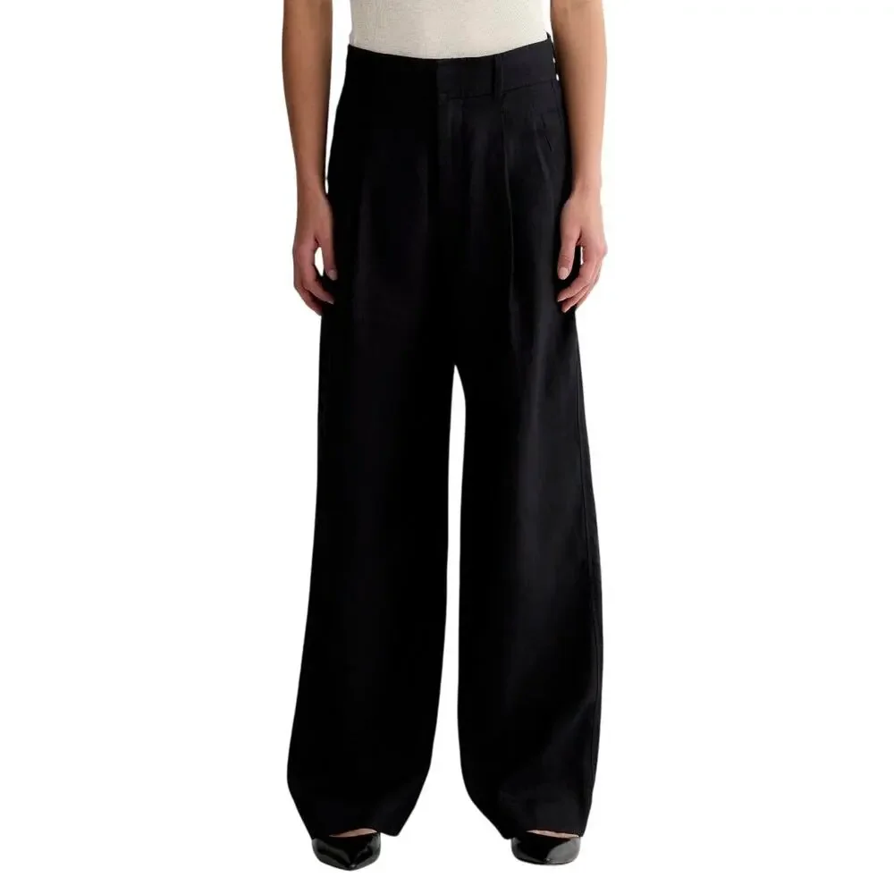 Everlane The Linen Way-High Wide Leg Drape Pants in Black size 2